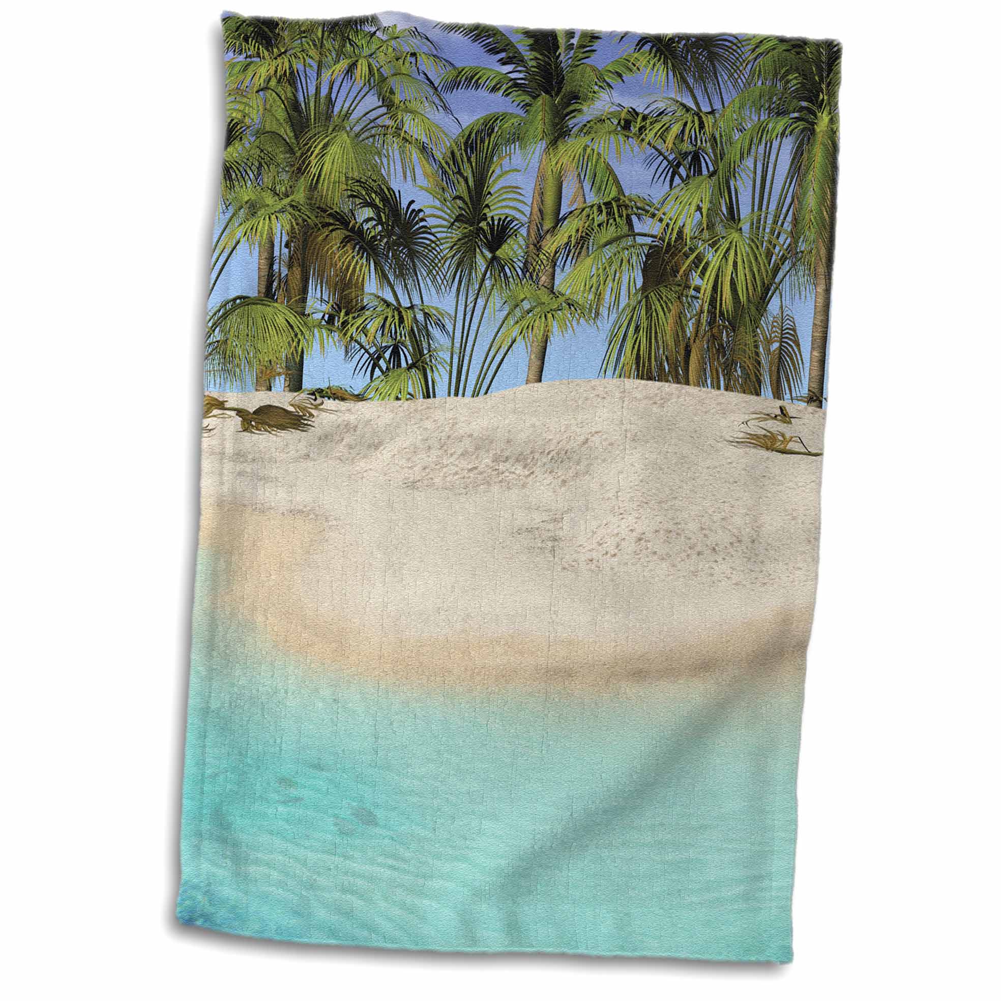 3dRose The Edge Of the Beach With Palm Trees Towel, 15 by 22inch
