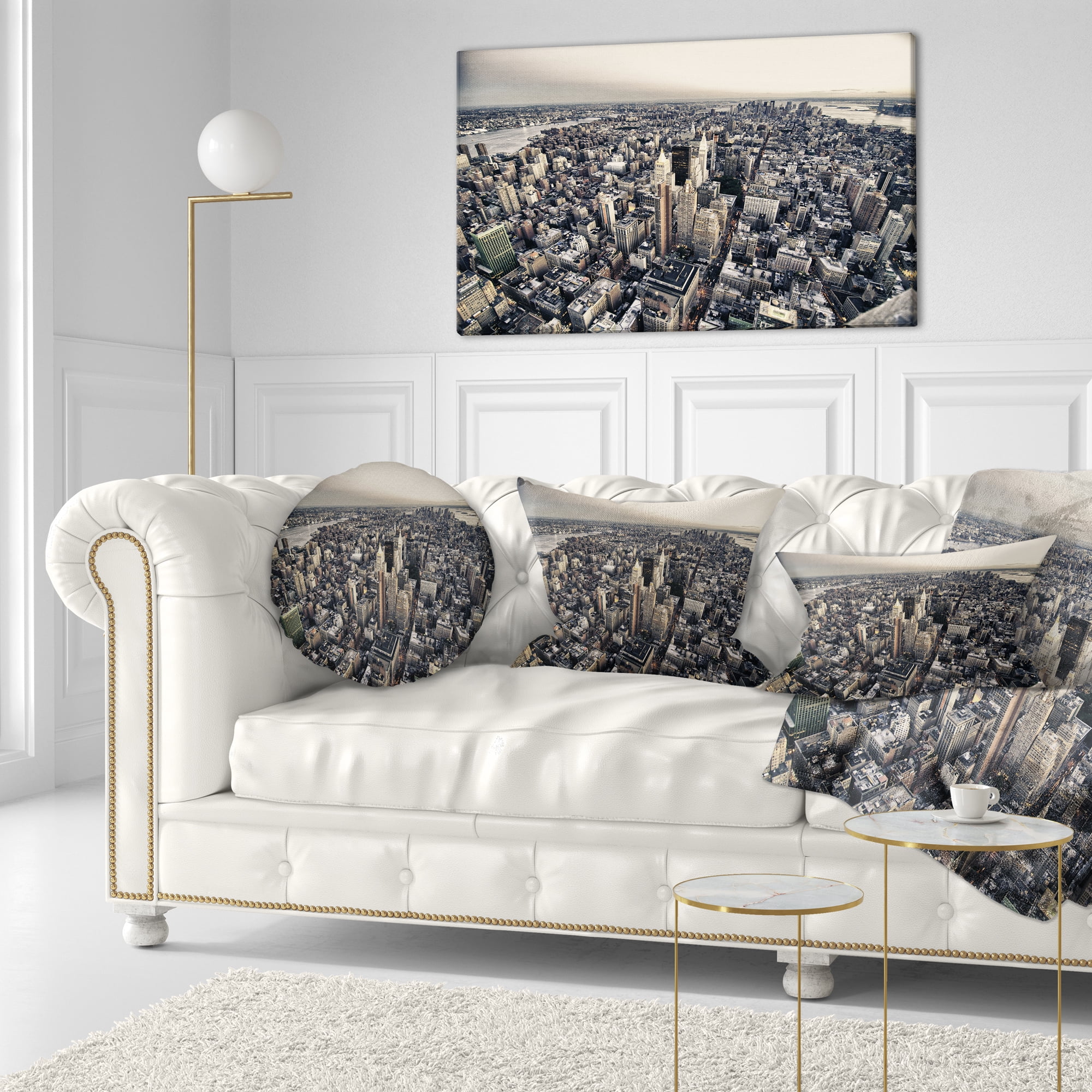 Designart Architecture and Colors of New York - Modern Cityscape Throw Pillow - 12x20