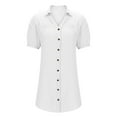 thumbnail image 6 of Twczz Womens Plus Size Cotton Shirt Dresses- Casual Button Up Short Sleeve Pleated Midi Work Dresses White Size L, 6 of 8