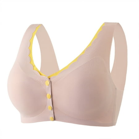 

QLEICOM Everyday Bras for Women Comfort Lift Wirefree Bra Casual Sexy Front Button Shaping Cup Shoulder Strap Underwire Bra Plus Size Bras Extra-Elastic Wirefree Bras Pink Cup 42/95BC