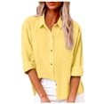 thumbnail image 2 of Womens Dressy Button Down Blouses Business Casual Shirts Long Sleeve Crew Neck Solid Color Fashion Tops, 2 of 5