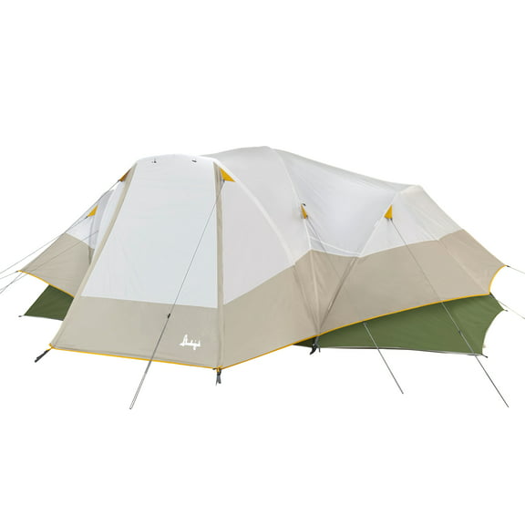 Slumberjack Aspen Grove 8-Person 2 Room Hybrid Dome Tent, with Full Fly, Off-White / Green