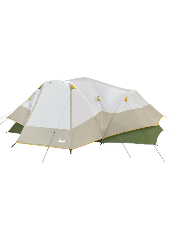 Slumberjack Aspen Grove 8-Person 2 Room Hybrid Dome Tent, with Full Fly, Off-White / Green