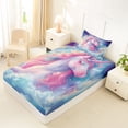 thumbnail image 4 of Metsweet Watercolor Unicorn Twin Sheets 3pcs, Kawaii Magical Horse Bedding, Blue Pink,1 Fitted Sheet, 1 Flat Sheet and 1 Pillowcase, 4 of 5