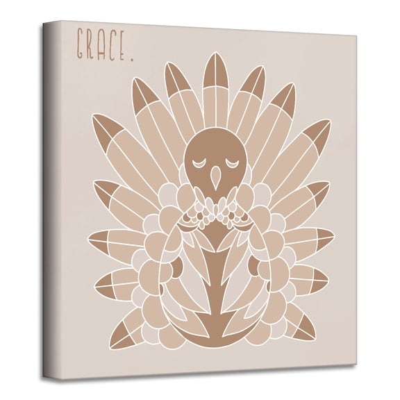 Crafted Creations Brown and Beige Minimal Turkey I Canvas Thanks Giving Wall Art Decor 12" x 12"