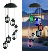 LED Solar Powered Lanterns Wind Chime Color-Changing Waterproof Six Lanterns Wind Chimes Spiral Spinner Windchime Portable Outdoor Chime for Indoor Outdoor Patio, Deck, Yard, Garden, Home