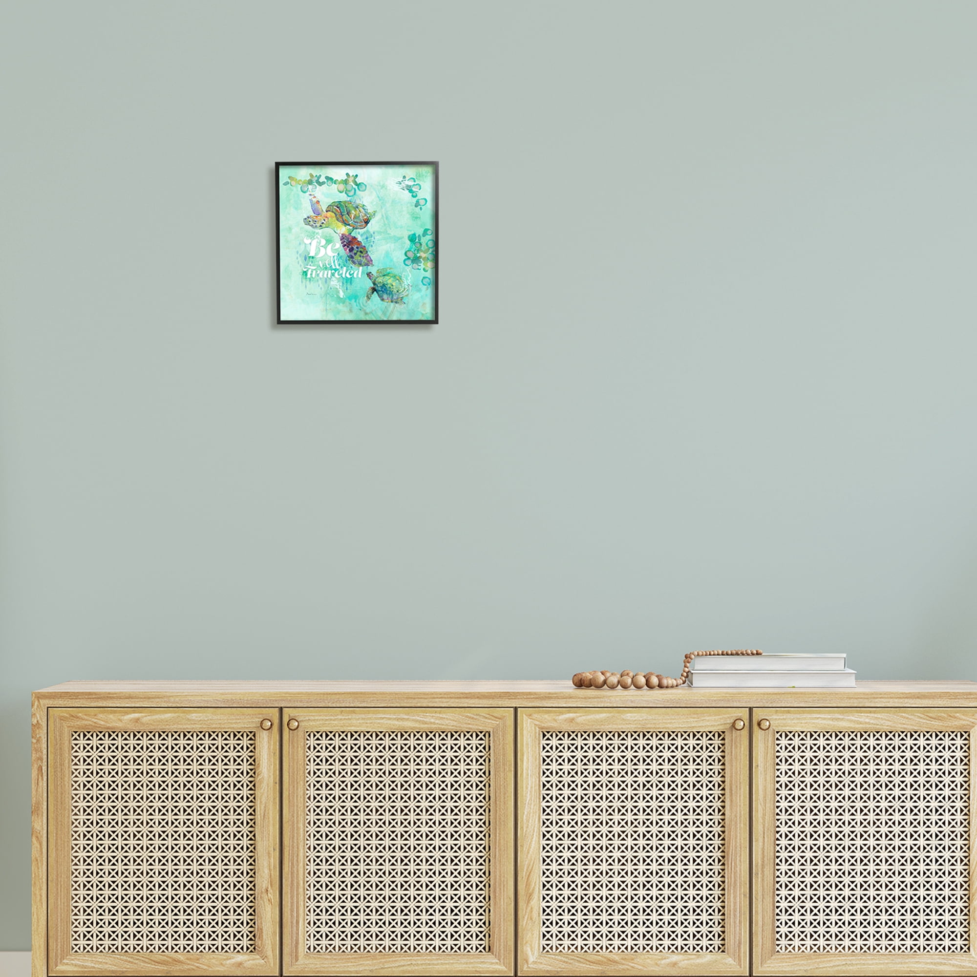 Stupell Be Well Traveled Sea Turtle Swimming Landscape Painting Black Framed Art Print Wall Art
