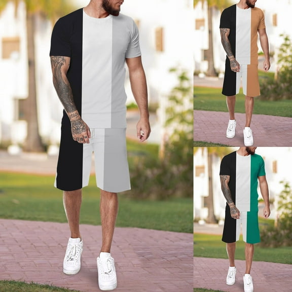 Vedolay Short Sets Men 2 Piece Outfits Vacation Mens Casual Short Sleeves Outfits Summer Tracksuit T Shirt Shorts Set,Black XXL