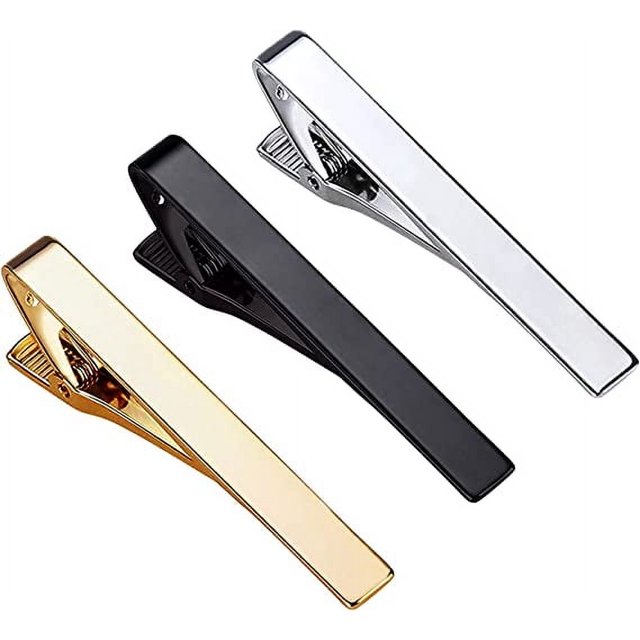 Clips de corbata para hombres, paquete de 3, clip de corbata clásico, plateado, dorado y negro, clip de corbata, clip de corbata adecuado para bodas, aniversarios y negocios
