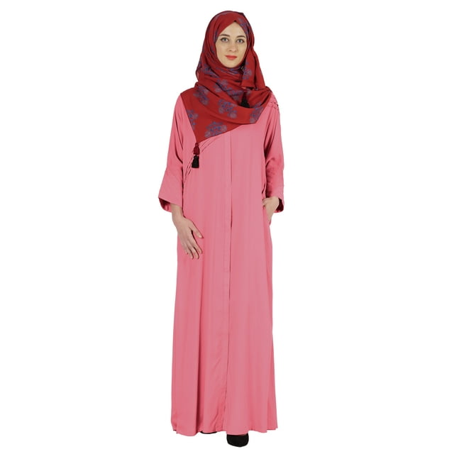 Bimba Vêtements Islamiques pour Femmes Longue Robe de Prière Maxi avec Hijab Imprimé Abaya en Rayonne Robe Musulmane à Boutons devant