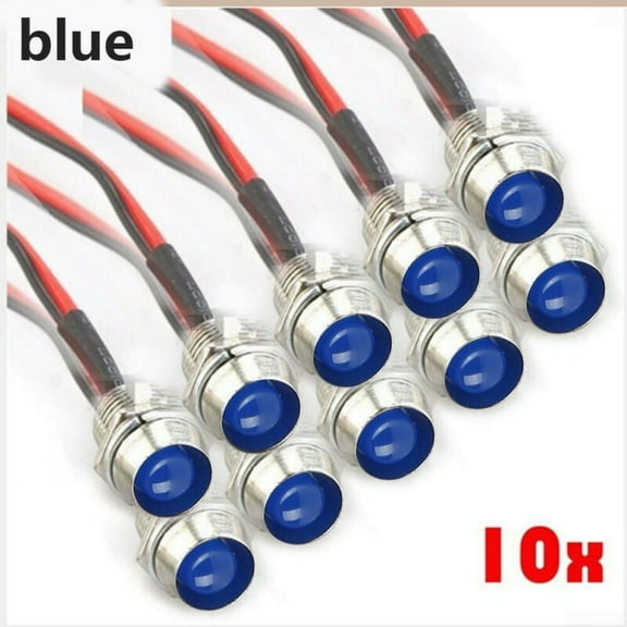 UHUSE 10X Blue 8mm 12V LED Indicator Lamp Warn Light Pilot Dash Panel Car Truck Boat