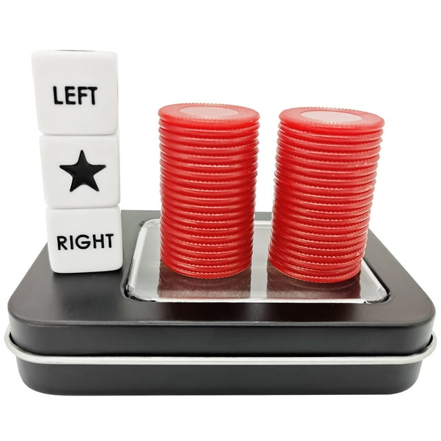 Left Right Center Dice Game Prime Set with 3 Dices + 40 Chips (Red