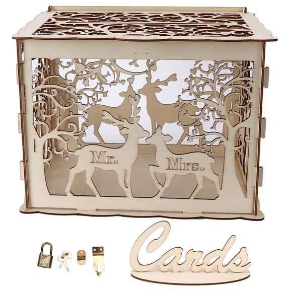BIMZUC Wooden Deer Wedding Card Box – DIY Sign‑In & Gift Card Case, 8.9"x12"x9.5", 3‑Layer Bubble Wrap Included, Ideal for Weddings, Anniversaries & Parties, Perfect Gift for Loved Ones