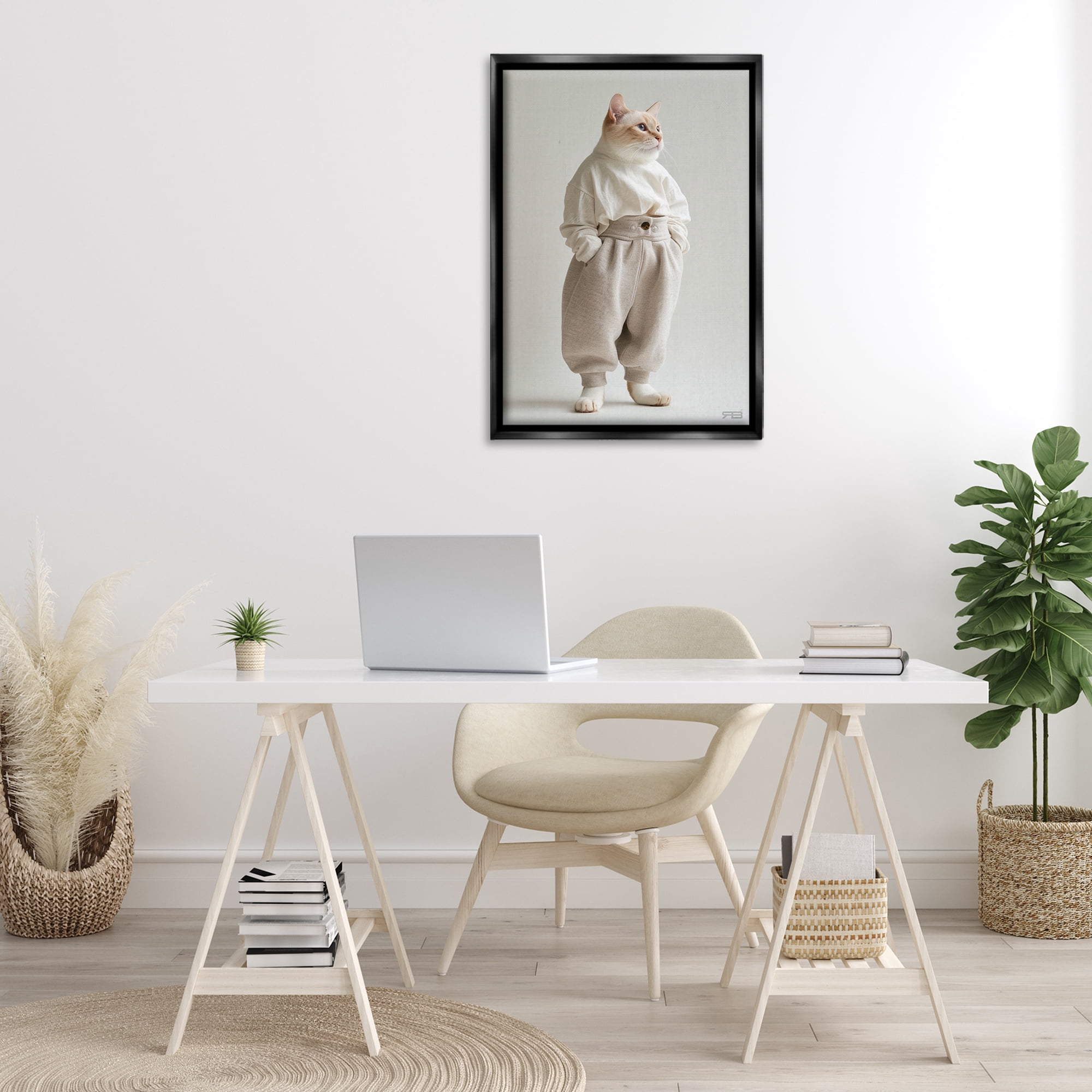 Stupell Industries Trendy Fashion Cat Animals & Insects Painting Black Floater Framed Canvas Art Print Wall Art, 21 x 31