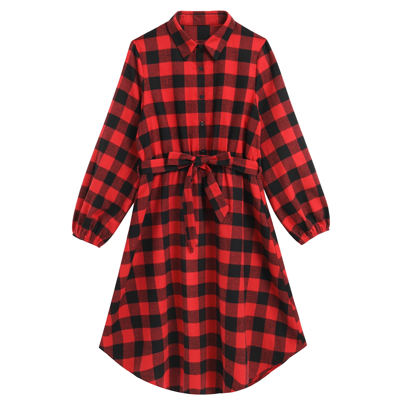 FYMNSI Christmas Matching Family Outfits Mommy and Me Red Plaid Dresses Father Son Button Down Shirts Xmas Photoshoot Set (Women XL)