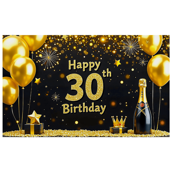 Black Background Golden Glitter Happy 30th Birthday Banner Party Supplies Backdrop Photography Props for Birthday Party Celebration Decorations Balloon Event Photo Booth