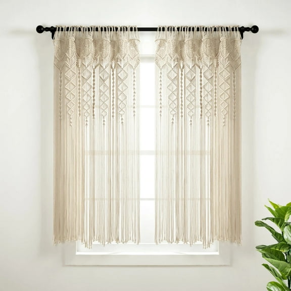 Lush Decor Boho Macrame Textured Cotton Window Curtain/Room Divider/Doorway/Wall Decor Single Neutral 40X63