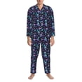 thumbnail image 3 of Salouo Skull Flower Blue Print Button-Front Long Sleeve Pajama Set for Men, Soft 2Pjs Men's Long Sleeve Sleepwear-X-Large, 3 of 7