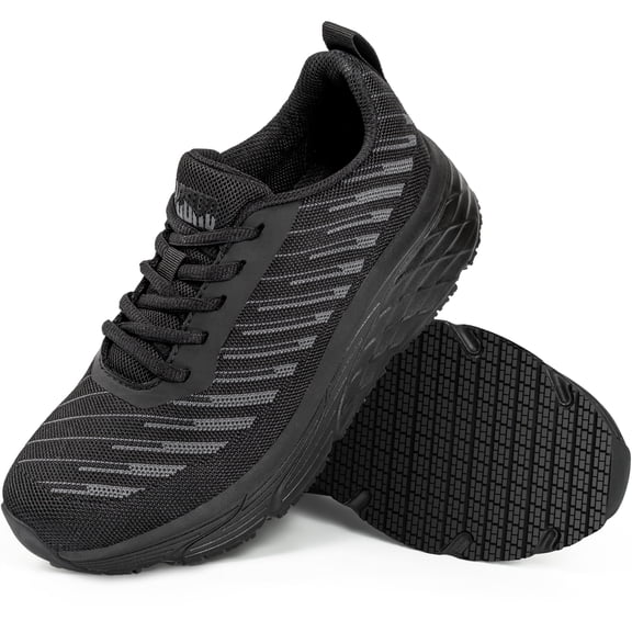 Non Slip Work Shoes for Women in Food Service - Water & Slip Resistant Sneakers for Restaurant Chefs and Nurses - Comfortable Standing All Day Long Zapatos Antideslizantes para Mujer Black 6