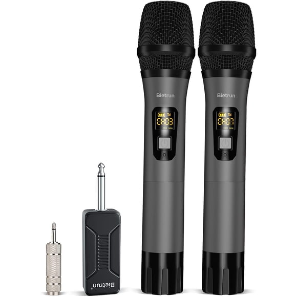 Micrófono inalámbrico Bietrun UHF Metal Dual Handheld Inalámbrico