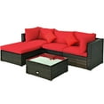 Gymax 5PCS Rattan Sectional Sofa Set Patio Furniture Set w/ Red Cushion