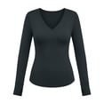 thumbnail image 5 of Enjoytime Basic Tops for Women V-Neck Stretchy Long Sleeve Undershirt Fall Winter Soft Casual Fitted Tee with Thumbholes, 5 of 8