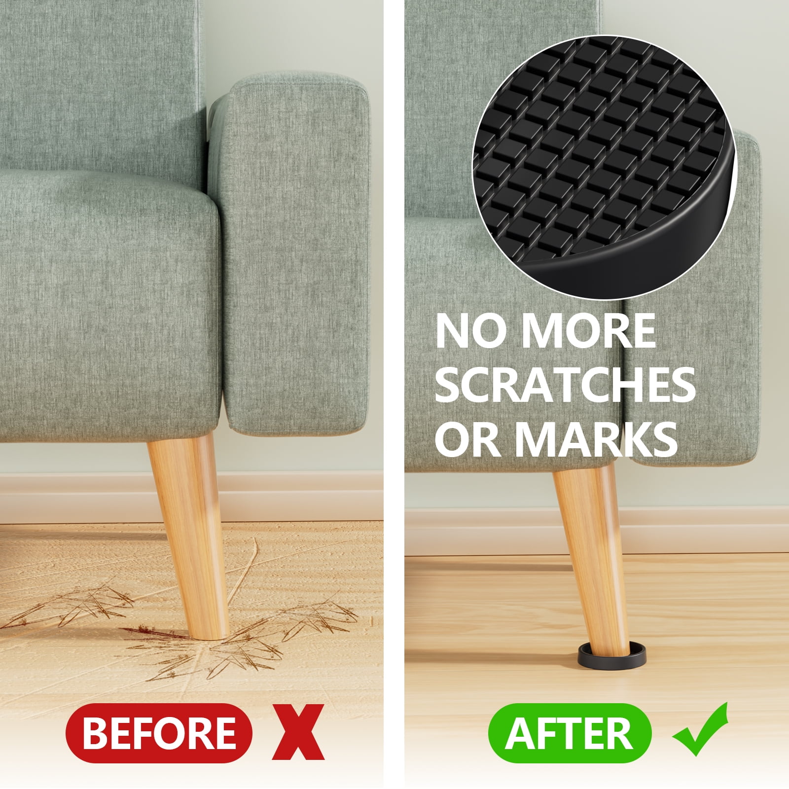 Non Slip Furniture Coasters - 3? Non Skid Furniture Pads for Hardwoods Floors, 12 PCS Round Rubber Furniture Caster Cups, Anti Slide Furniture Feet Floor Protectors for Bed Couch Stoppers (Black)