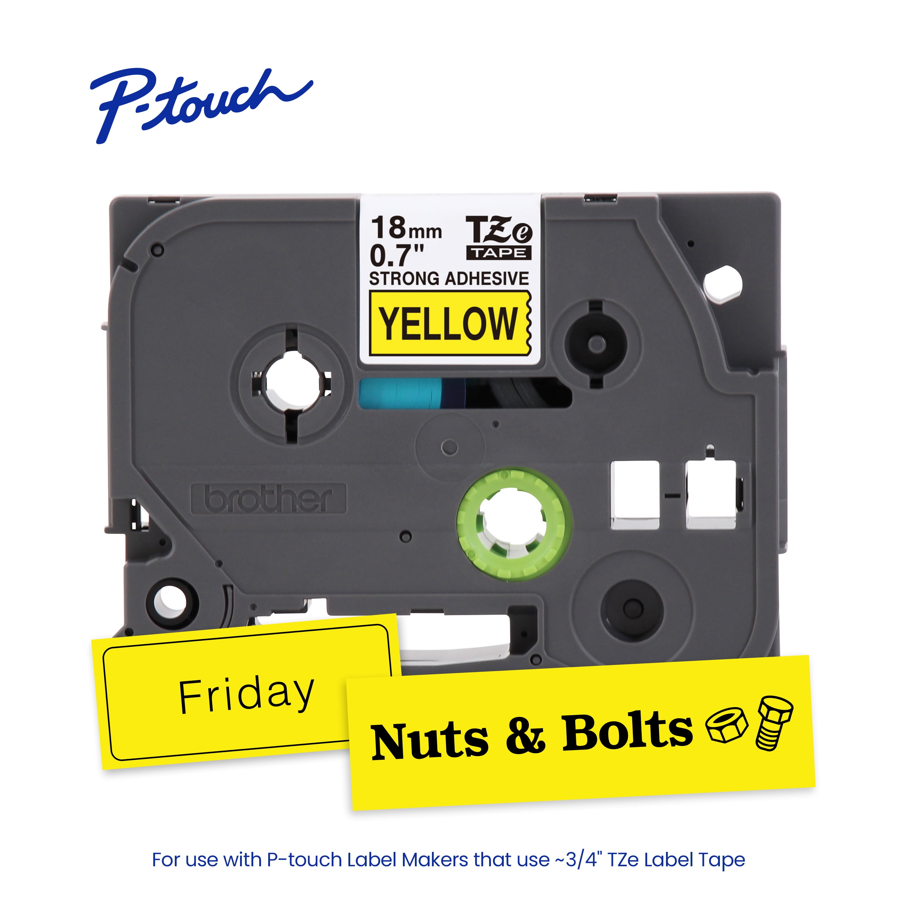 Brother P-touch TZeS641 Black Print on Yellow Label Tape, 3/4in (18mm) x 26.2ft (8m) Laminated, 1-Piece