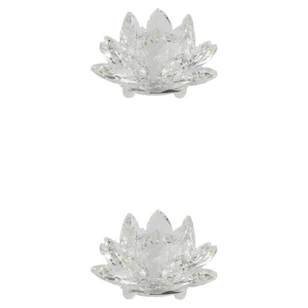 Cateissary Flor de loto de cristal Pisapapeles Feng Shui Esfera Cristales Flores Colección decorativa Adornos para recuerdos Blanco 2Conjunto