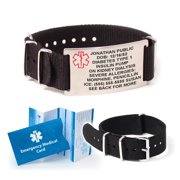 NATO Nylon Medical Alert ID Bracelet. Custom Engraved! Choose Color!