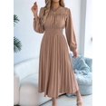 thumbnail image 6 of Womens Elegant Ruffled Long Sleeve Shirred Waist Pleated Maxi Dress for Women Flowy Bohemian Gown Khaki M, 6 of 9