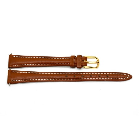 - 12MM BROWN STITCHED TAPERED COWHIDE GENUINE LEATHER WATCH BAND STRAP