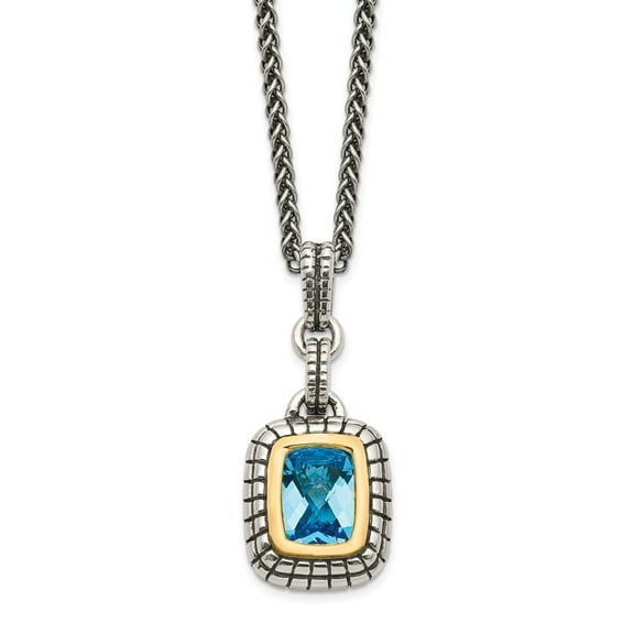 925 Sterling Silver With Real 14kt Swiss Blue Topaz Necklace; 18 inch; Lobster Clasp; for Adults and Teens; for Women and Men