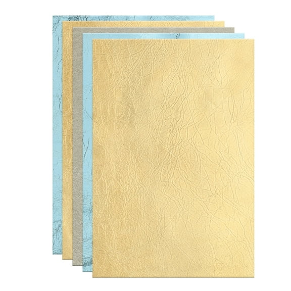 Uxcell 5Pcs Leather Hide, 12x8" Leather Pieces Artificial Cow Leathers for Craft, Gold Tone