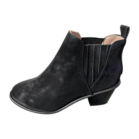 

BELLZELY Wide Width Women Shoes Clearance Large Pointed Thick Heeled Suede Low Heeled Short Boots
