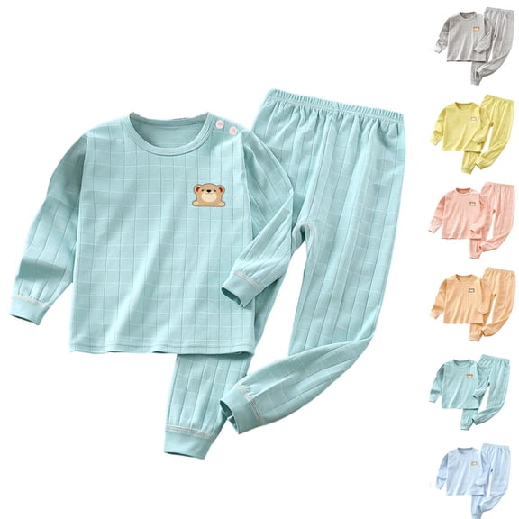 Lovzfmll Cotton Long Pants Pajama Set, Long Sleeve Round Neck Top & Jogger Pants for Boys & Girls, Lounge Wear Outfits for Toddler 2-3 Years