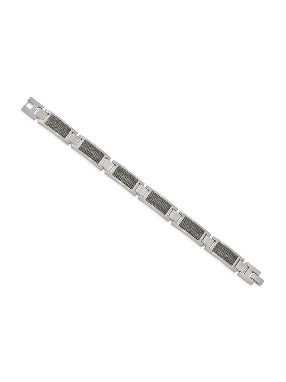 Mens Stainless Steel With Gray Wood Inlay Link Bracelet (8.75 inch) for Men