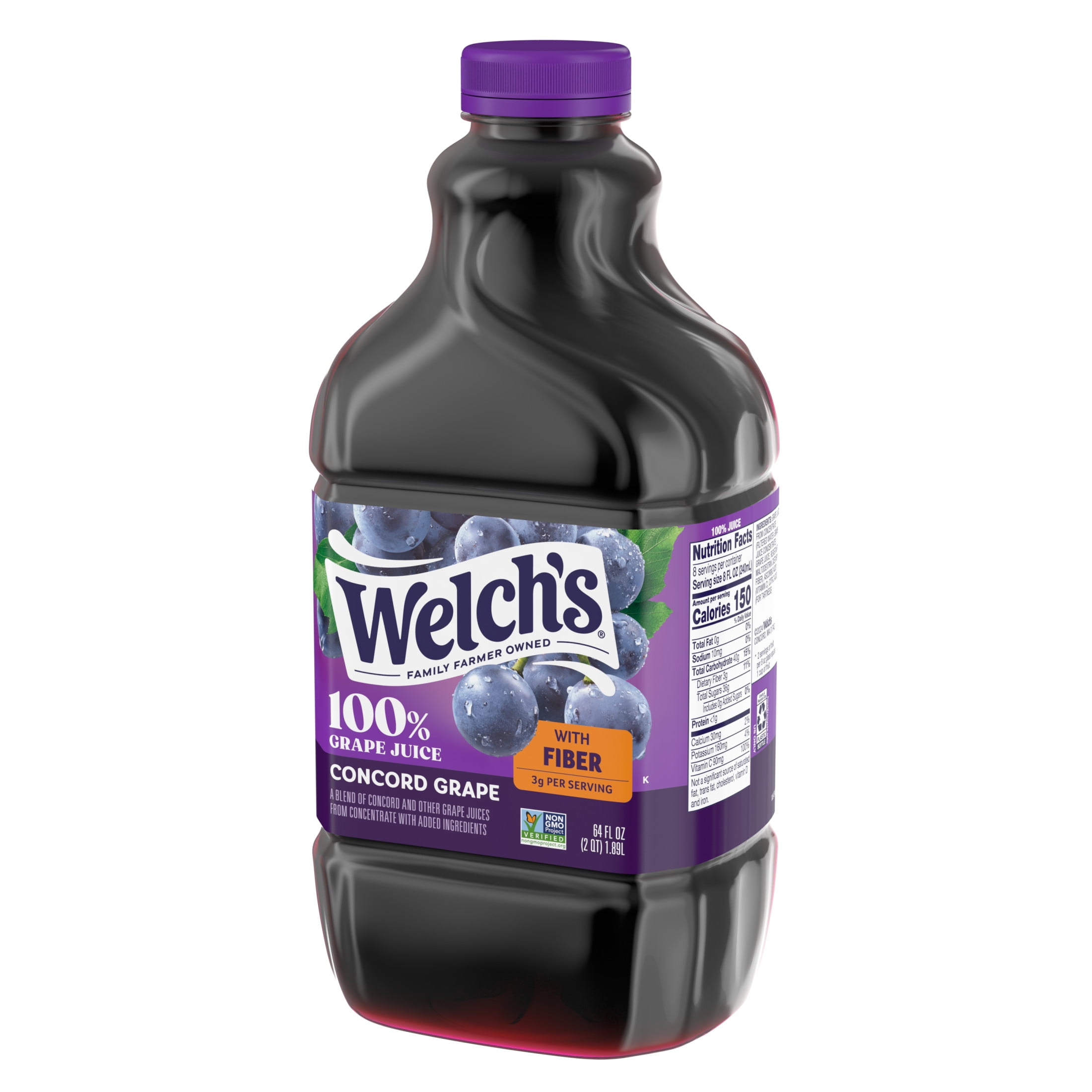 Welch's 100% Grape Juice with Fiber, Concord Grape, 64 fl oz Bottle