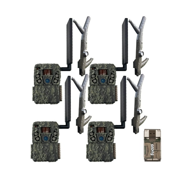 Browning Trail Camera - Defender Wireless Vision Pro HD AI 46MP (4 Pack) Bundle with Long Range Cellular Antenna and Card Reader (9 Items)