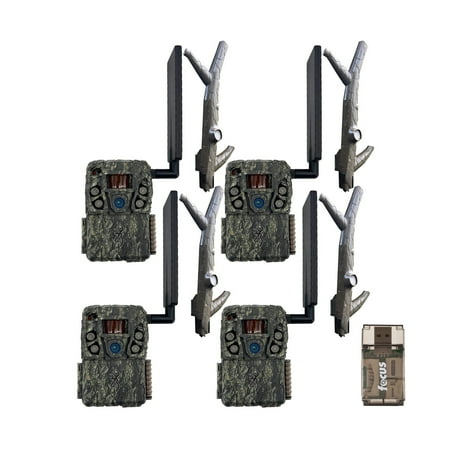 Browning Trail Camera - Defender Wireless Vision Pro HD AI 46MP (4 Pack) Bundle with Long Range Cellular Antenna and Card Reader (9 Items)
