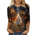 thumbnail image 2 of Mgmyaa Fall Womens Shirts 3/4 Sleeve Halloween Pattern Round Neck T-Shirts Plus Size Costumes Blouses Size S-5XL, 2 of 5