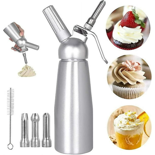 Nuevo, adecuado Sifón de crema batida profesional Sifón de crema batida de 500 ml Sifones de cocina con 3 acero inoxidable