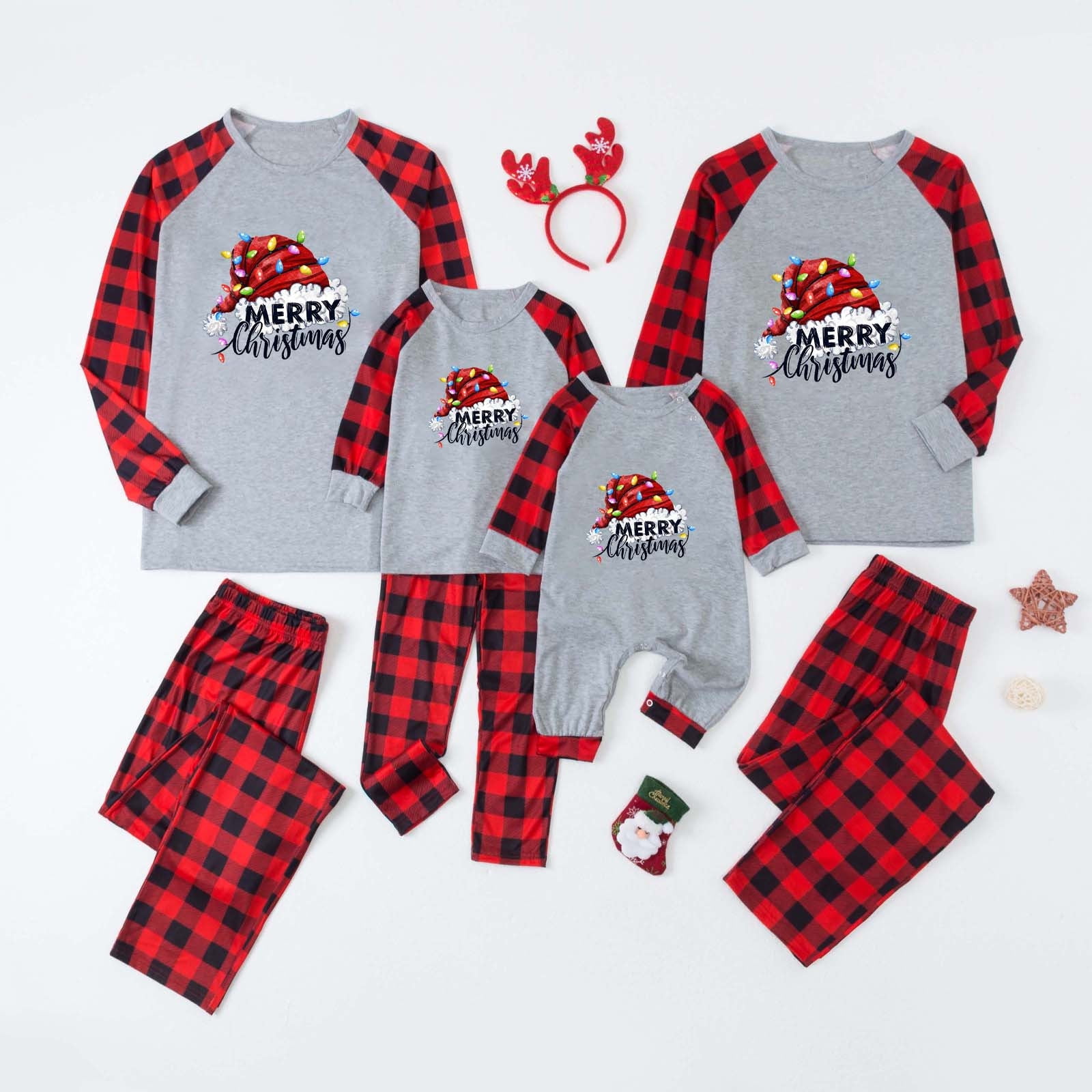 Pisexur Christmas Pajamas Holiday Lounge Sets Classic Plaid Santa s Hat Crewneck Matching Family Christmas Pjs for The Dog Baby Kids Teens and Adults Xmas New Year Walmart