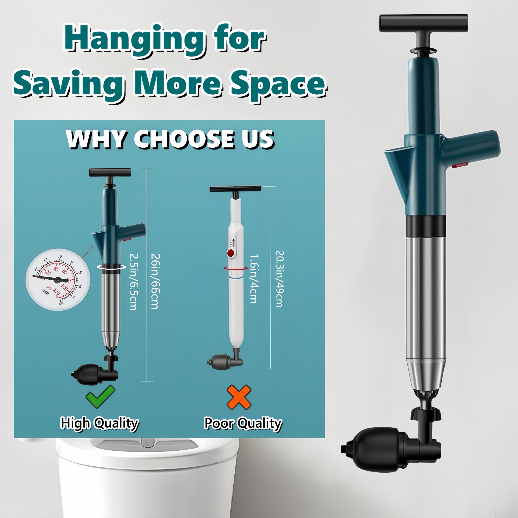 High Pressure Air Toilet Plunger, Air Drain Blaster Pump Plunger, Plunger for toilet, Power Vacuum Plumb Toilet Clog Remover for Kitchen Sinks, Shower Drains,Bathtub, Suction Plunger  Clogging Solver