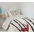thumbnail image 2 of Ambesonne Antlers Quilted Coverlet 2 Pcs, Deer Tree Forest Bird, Twin Size, White Black Red, 2 of 5