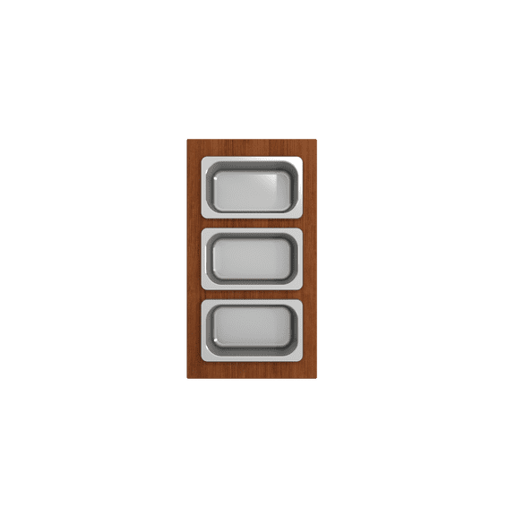 BOCCHI 2320 0012 Wood Board with 3 Rectangular Stainless Steel Bowls