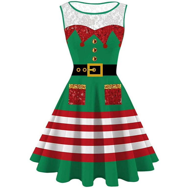 CenturyX Ugly Christmas Party Dresses for Women Siless Dress Santa Christmas Tree Costume Knee Length Dress Green Stripe XL Walmart