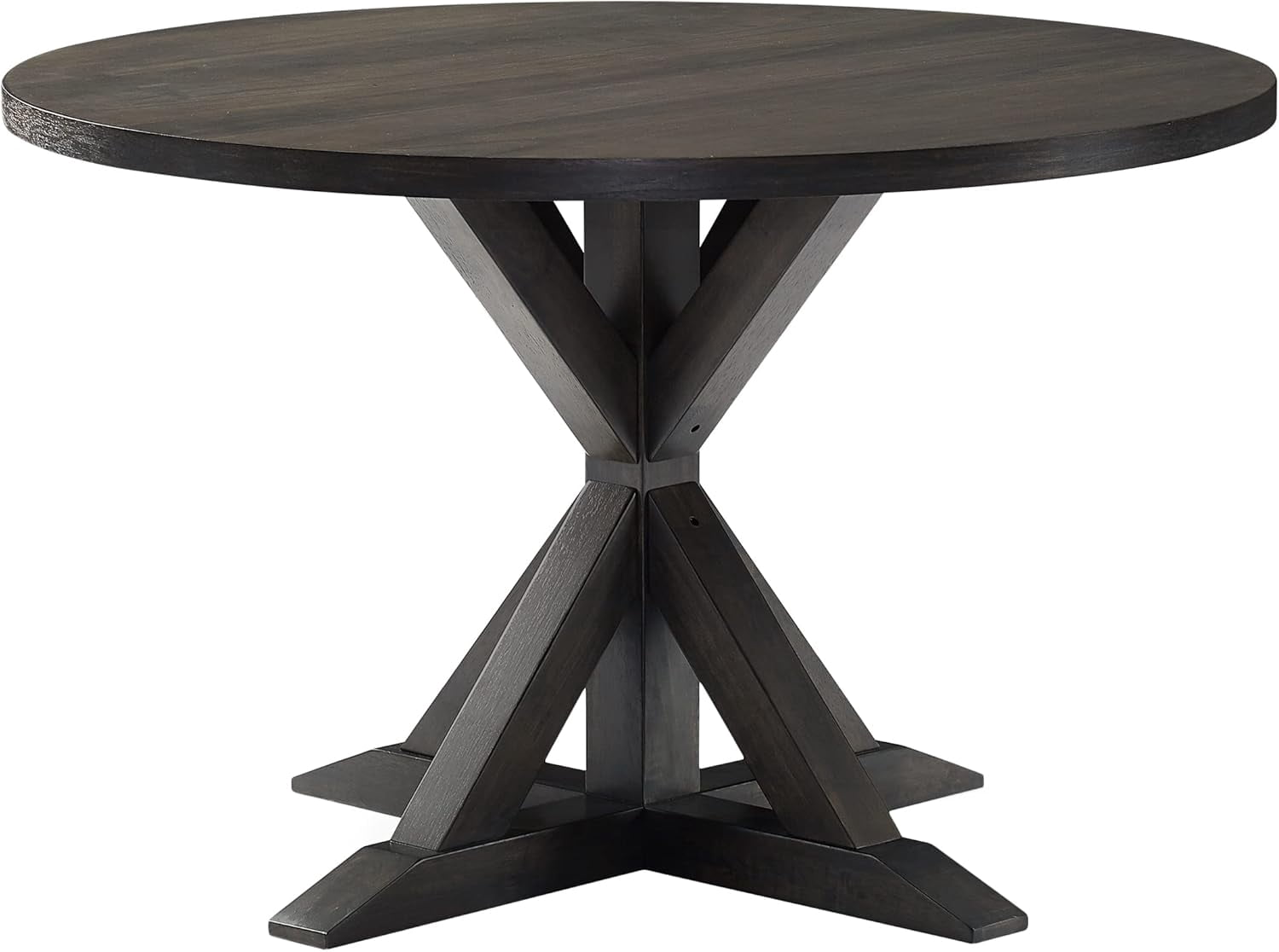 Howcool 5-Piece Round Cross-Buck Dining Table Set, Solid Rubberwood Base with 4 Velvet Upholstered Chic Chairs, Dark Black Finish for Kitchen & Dining Room