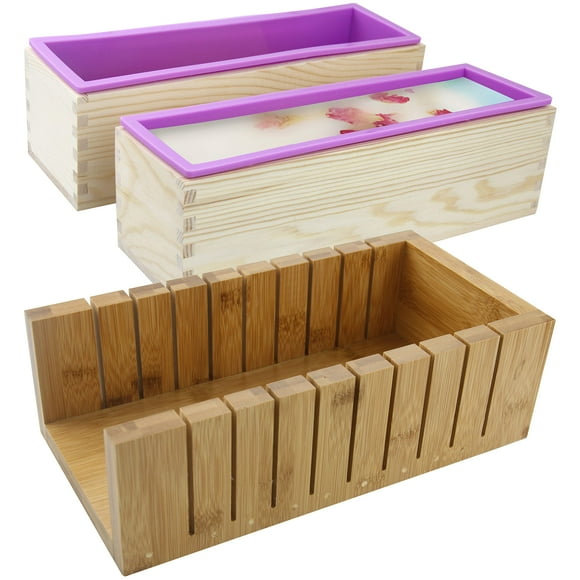 2 PcS Silicone soap molds -1 PcS Soap cutting Tool Set Wooden Bamboo