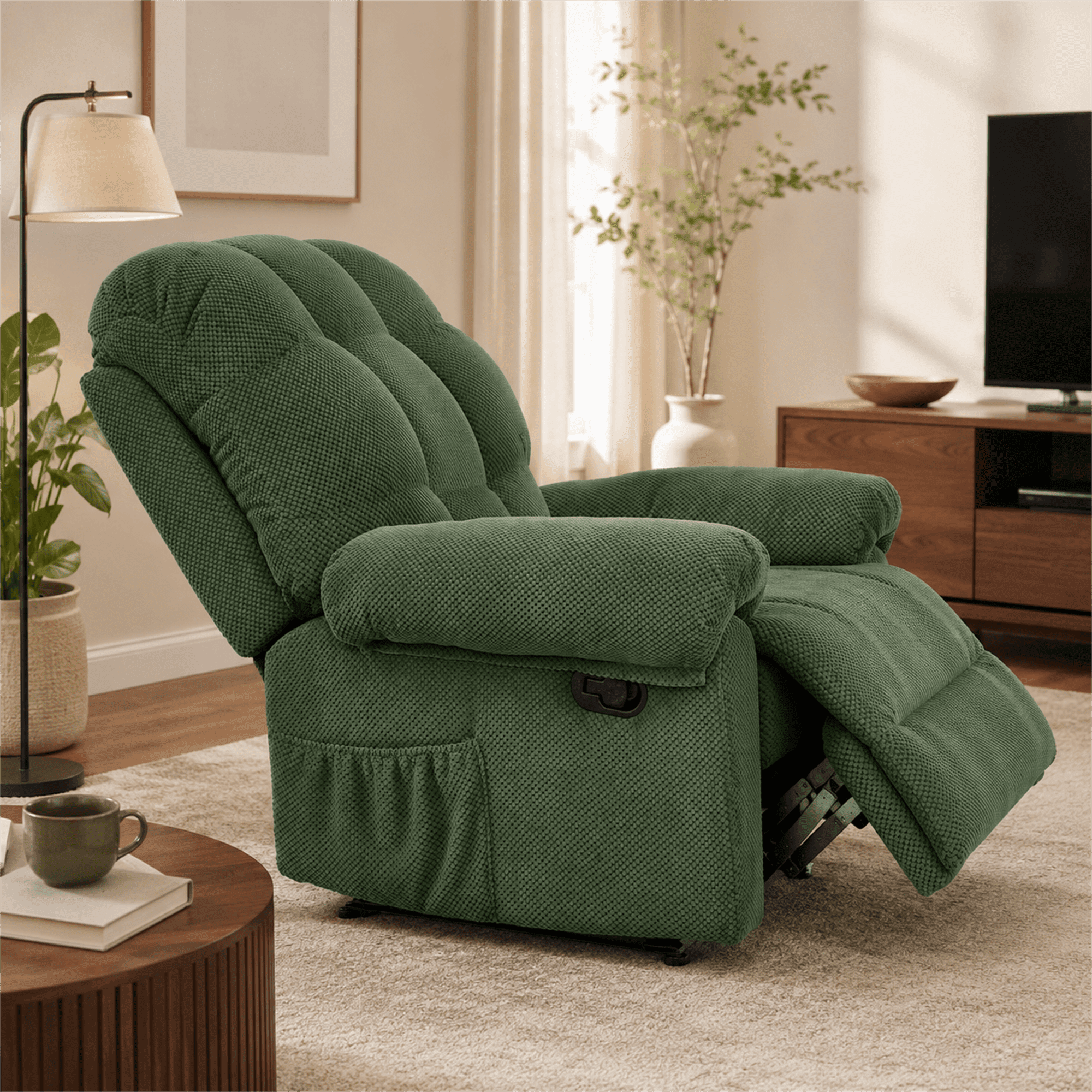 Homy Casa Overstuffed Manual Recliner Chair with Footrest, Fabric Lounge Chair for Nursery and Living Room